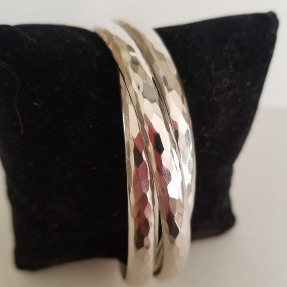 Solid 925 Sterling Silver 3 Intertwined Hammered Bangle Bracelet 82.16 Grams - Picture 1 of 7